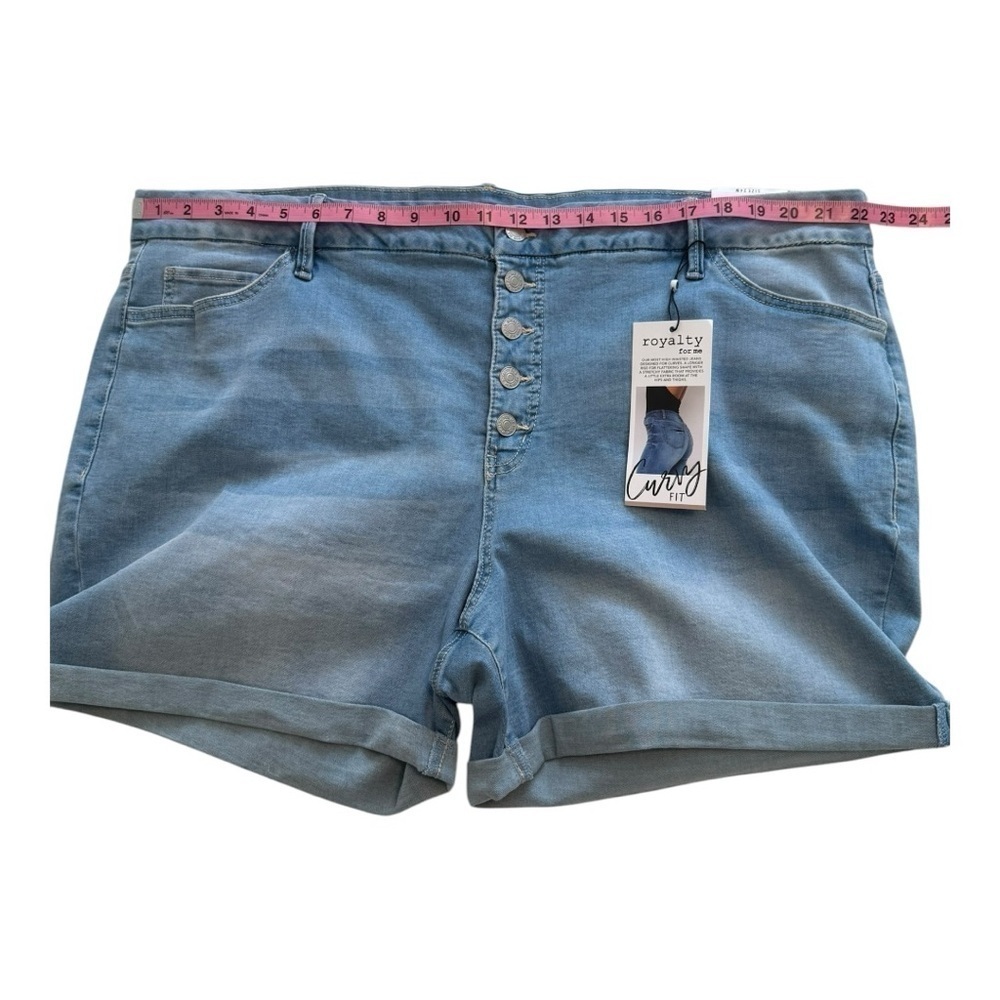Royalty For Me Plus Size High Rise Exposed Button Fly Cuffed Denim Shorts - 24W - Picture 8 of 12